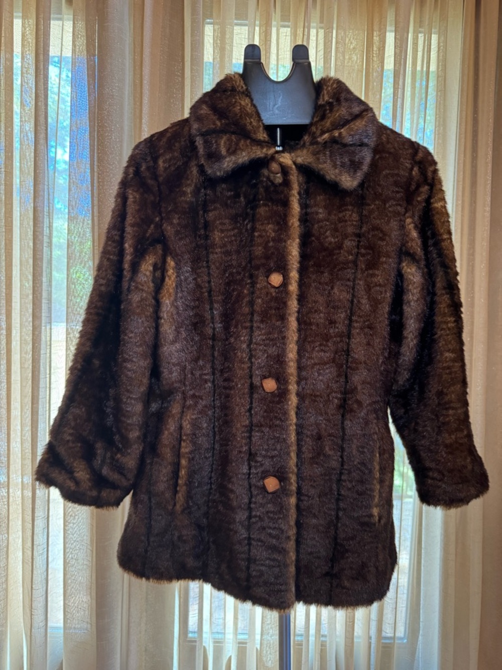 Kristen Blake Dark Brown Faux Fur Trench Coat size S
